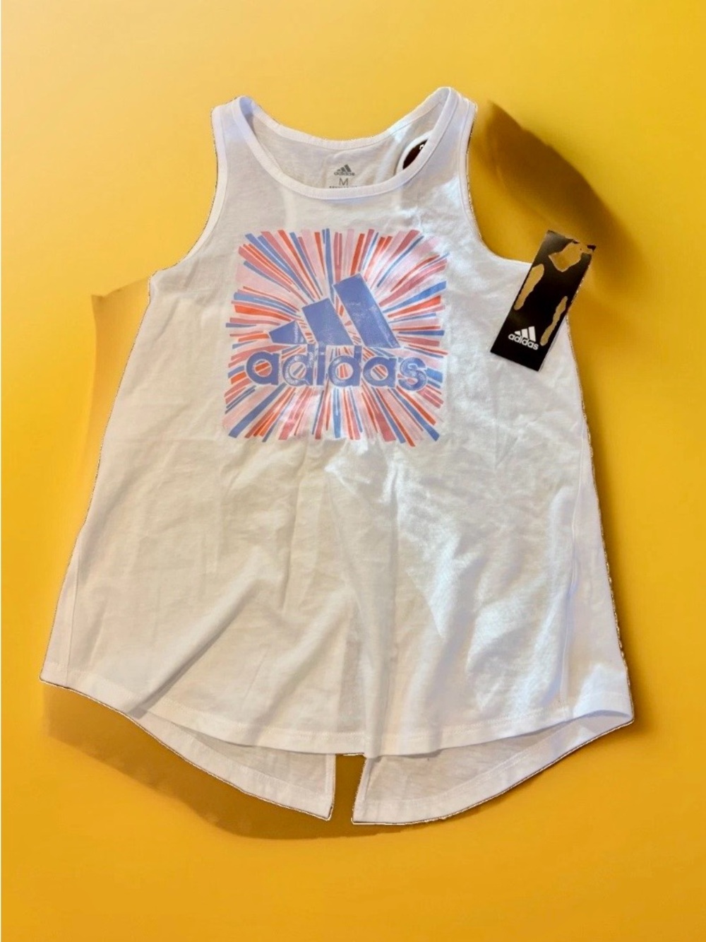 NWT Adidas Girls White Graphic Racerback Tank Top Size M (10/12) Logo Tee